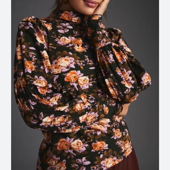 Anthropologie floral puff sleeve top - Picture 1 of 5